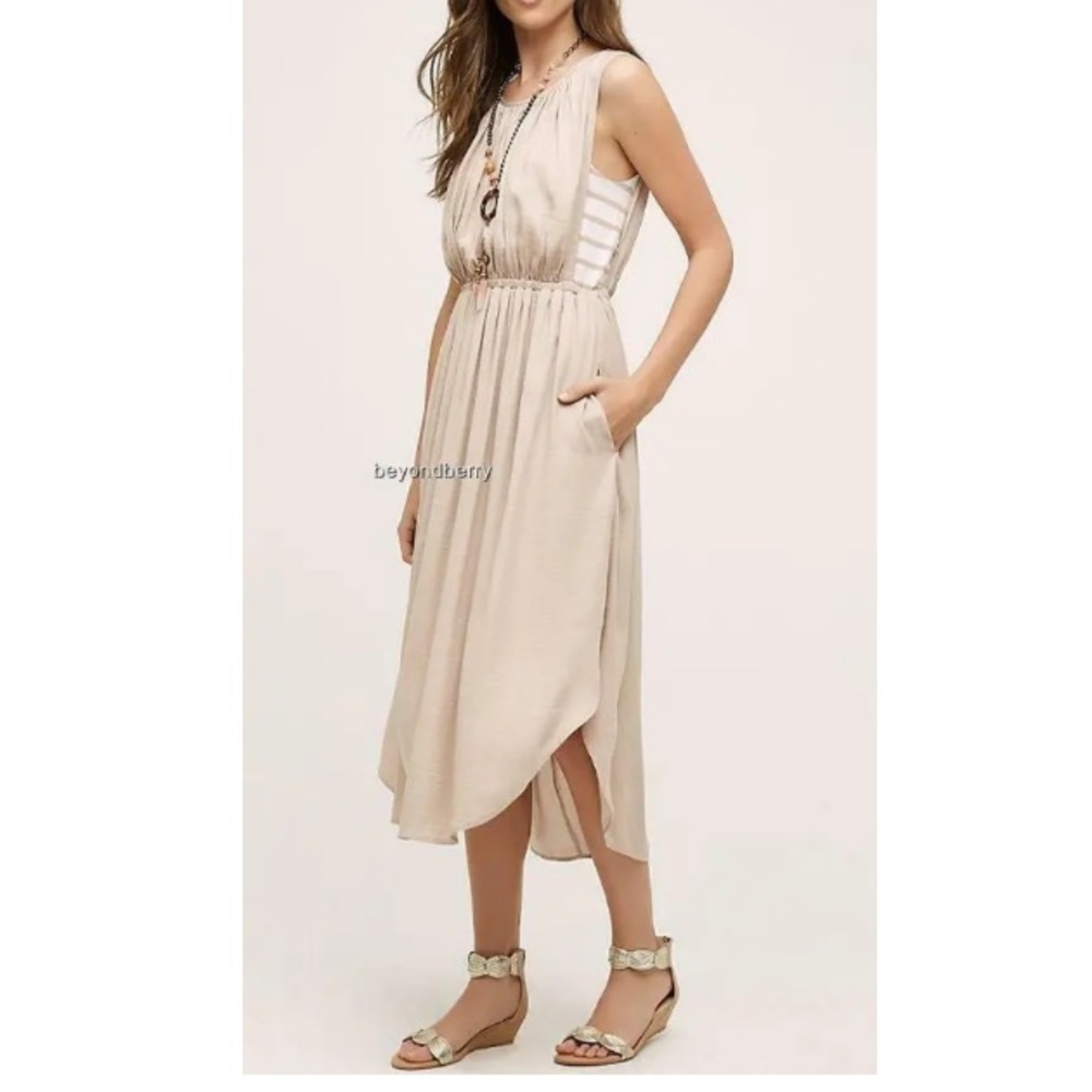 ANTHROPOLOGIE Dolan Left Coast Costa Midi Dress cream tan beige neutral stripe